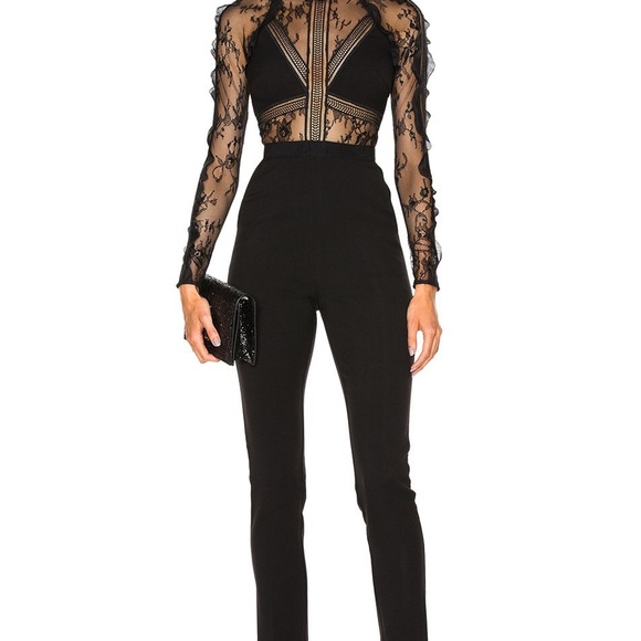 Self-Portrait Black Lace Detail Jumpsuit size US 2 UK 6...